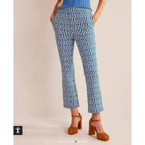 Boden Pants Cropped Flared Sapphire, Azure Geo US Size 6 R Geometric Flare